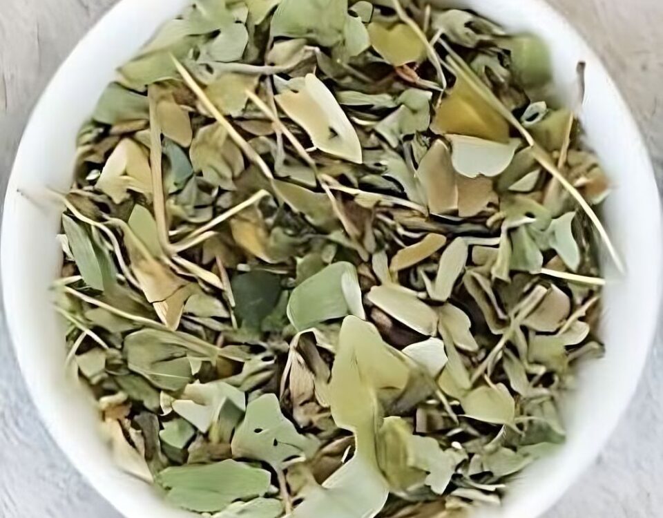 soursop tea leaves in a white bowl